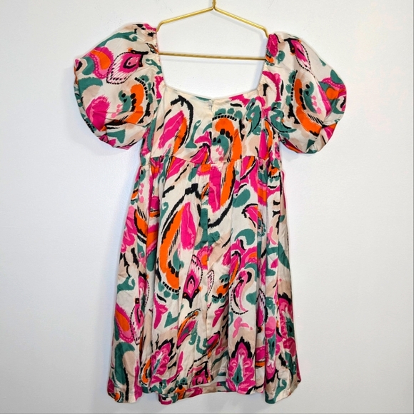 TCEC Medium Multicolor Abstract Baby Doll Square Neck Dress w/ Puff Sleeves - Picture 8 of 11